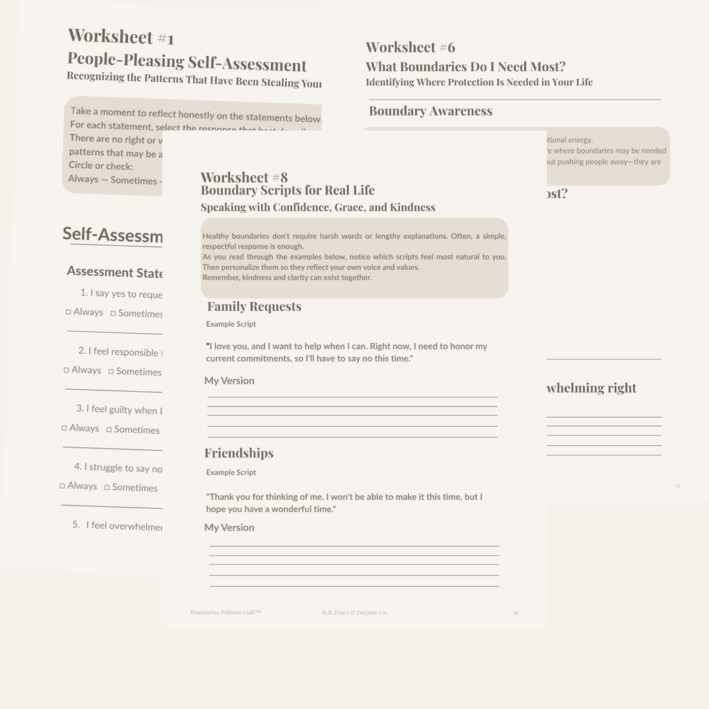 Inside pages of the Boundaries Without Guilt™ biblical boundaries workbook