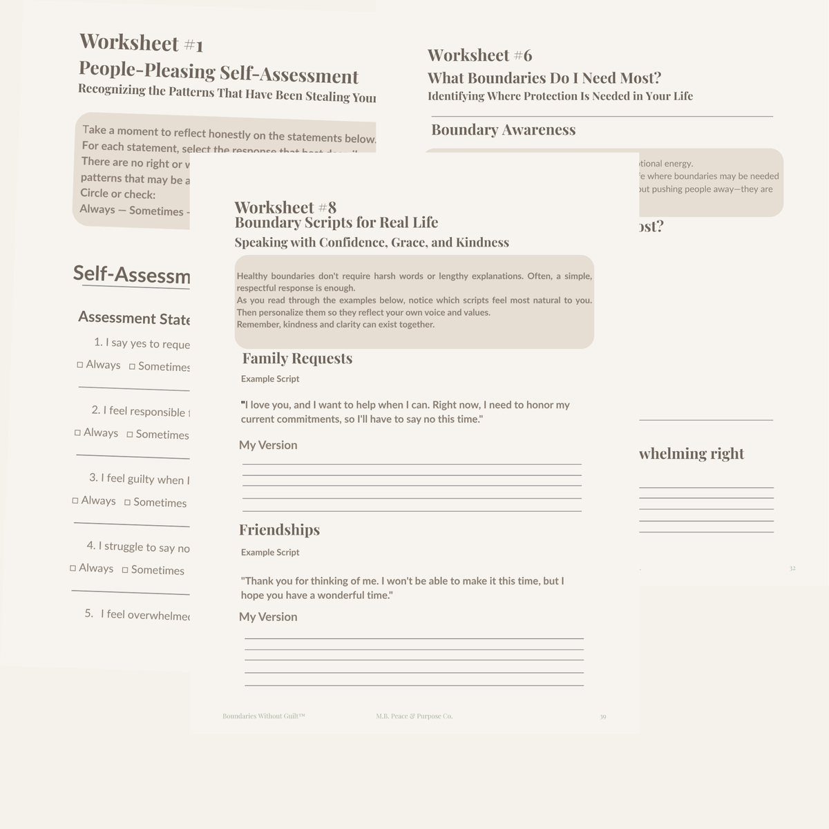 Inside pages of the Boundaries Without Guilt™ biblical boundaries workbook